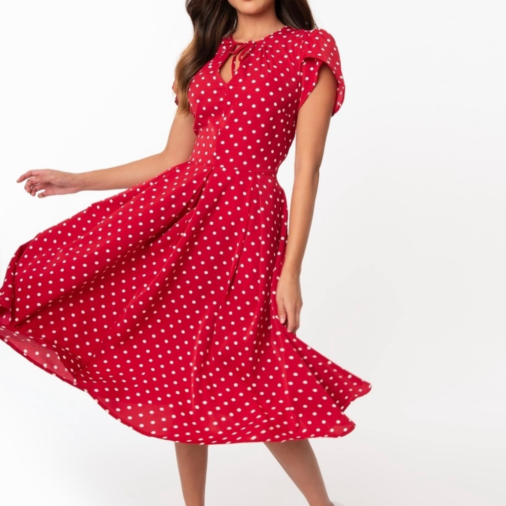 Red & White Polka Dot Unique Vintage Swing Dress Size 1X/16